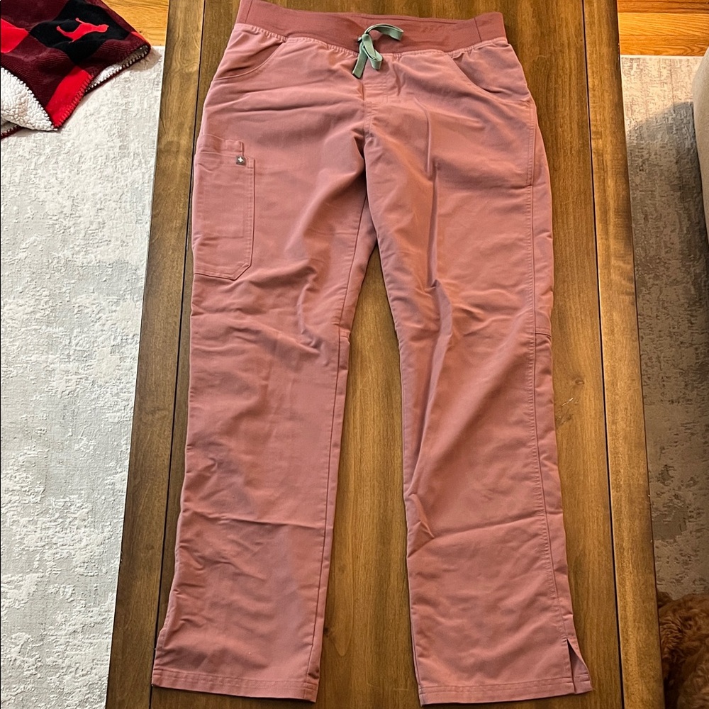 Figs Mauve Pants with Teal Drawstring